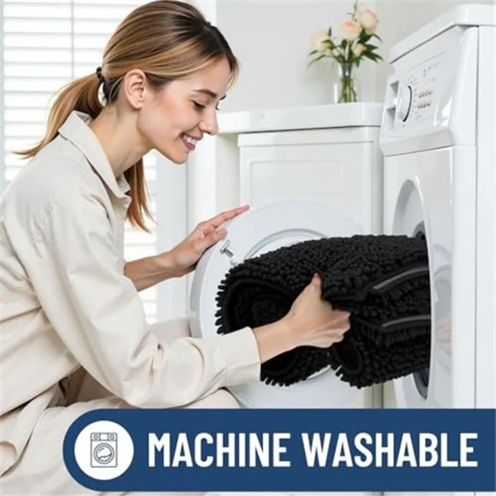 Plush Microfiber Bath Rug Non Slip Absorbent Bathroom Shower Mat Soft Washable